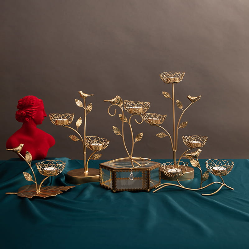 شاخه های آهنی لانه پرنده به شکل جا نور چای جا شمع فلزی برای تزیینات عروسی مهمانی ها یا دکوراسیون روزمره منزل