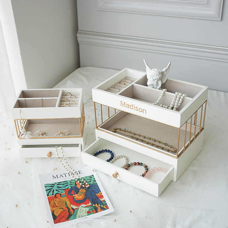 جعبه جواهرات مخملی چند منظوره جعبه جواهرات اکریلیک با 3 کشو برای نگهداری حلقه های گردنبند دستبند گوشواره