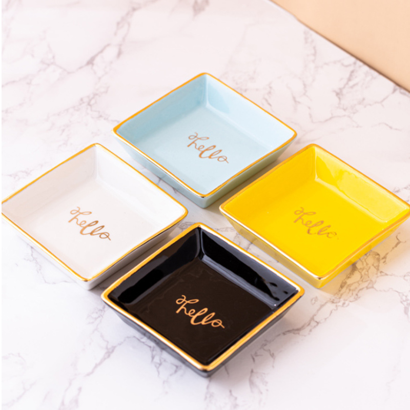 سینی ظروف حلقه سرامیکی جا جواهری زینتی چهارگوش سرامیکی